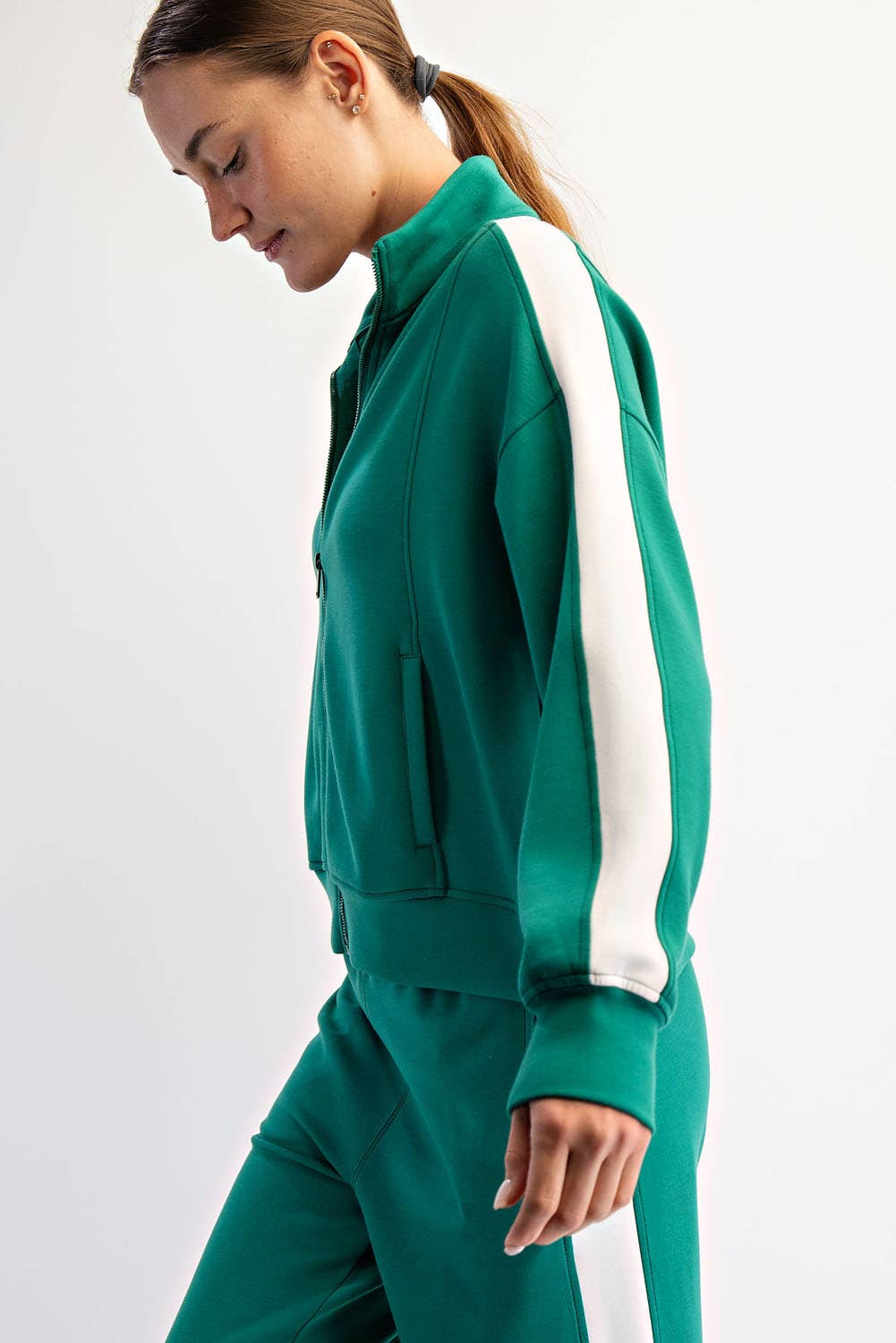 Rae Mode - Wholesale Athletic Jacket - Women's - MODAL SCUBA STRIPING ZIP UP JACKET3