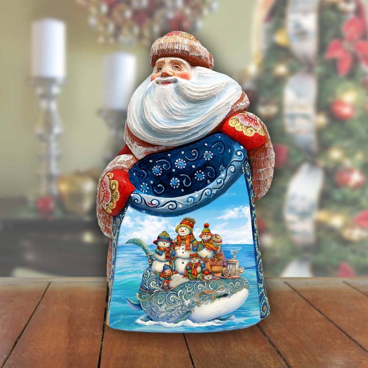 Snowmen Christmas Journey Santa Wood carved Masterpiece for wholesale by G.DeBrekht Artistic Studios