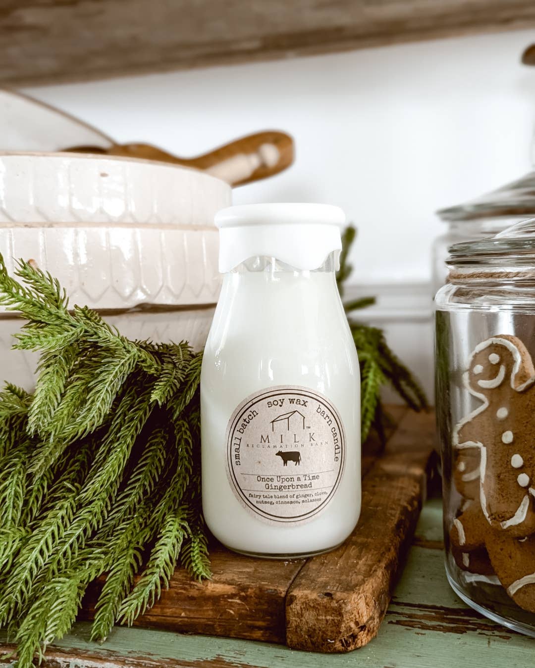 Milk Reclamation Barn - Wholesale Jar/filled candle - Milk Bottle Candle Once Upon a Time Gingerbread