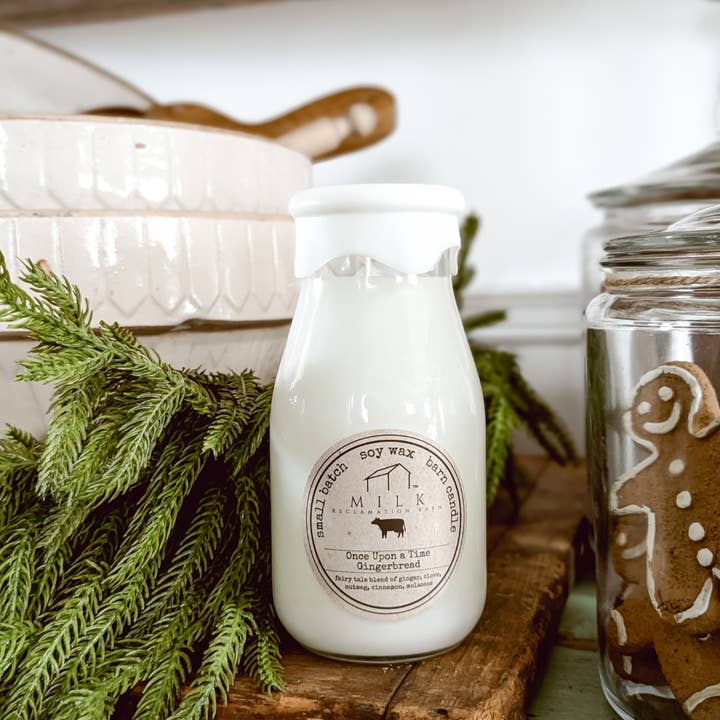 Milk Bottle Candle Once Upon a Time Gingerbread for wholesale by Milk Reclamation Barn