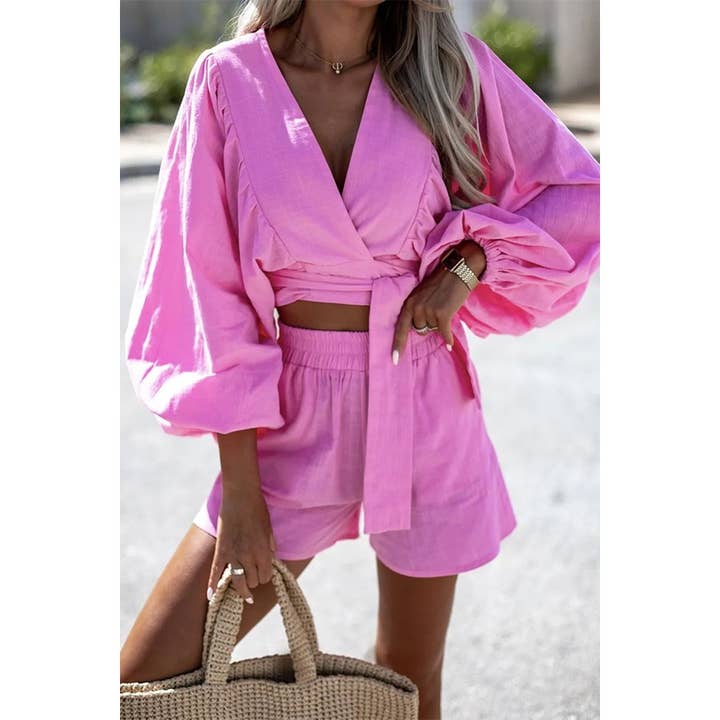 Cotton Linen Lace-up Pleated All-Match Suit for wholesale by Paperdoll