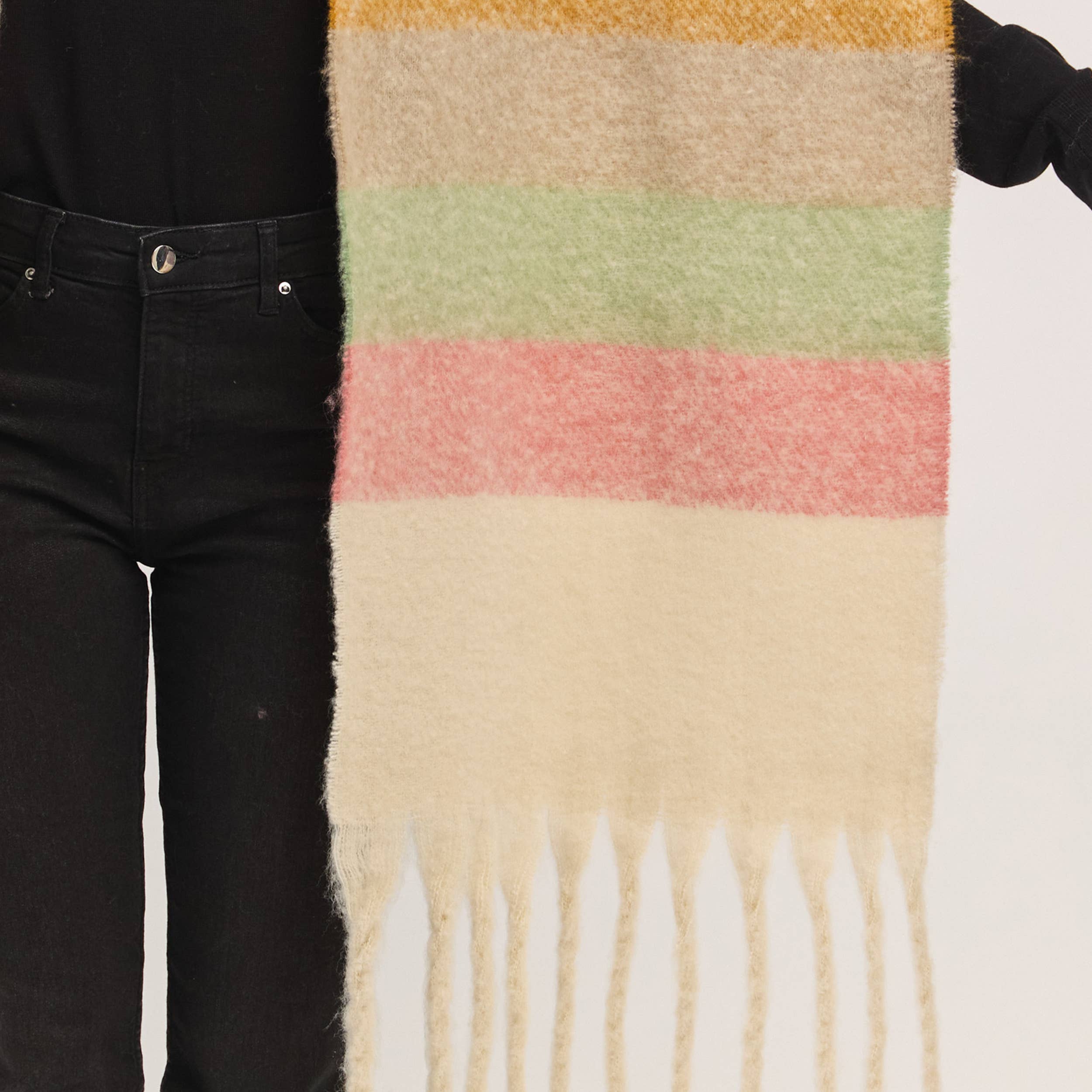 Hana - Wholesale Scarf - Women's - Multi Color Striped Brushed Fringed Winter Scarf0