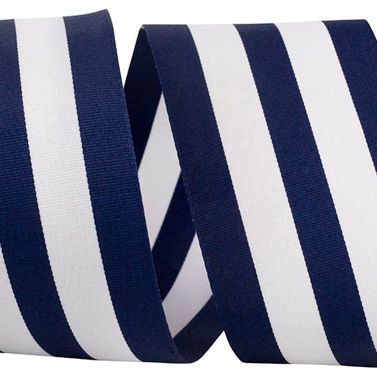 Grosgrain Jumbo Stripe Woven Wired Edge, Navy, 2-1/2 In for wholesale by RELIANT RIBBON