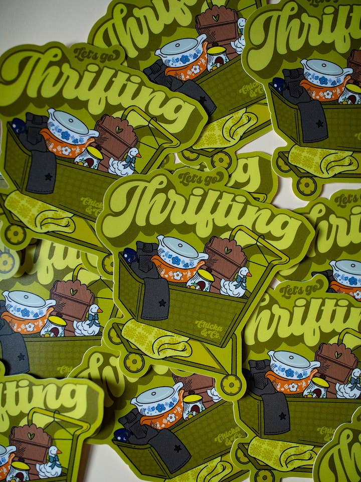 Let's Go Thrifting Vinyl Sticker for wholesale by Chicka & Co