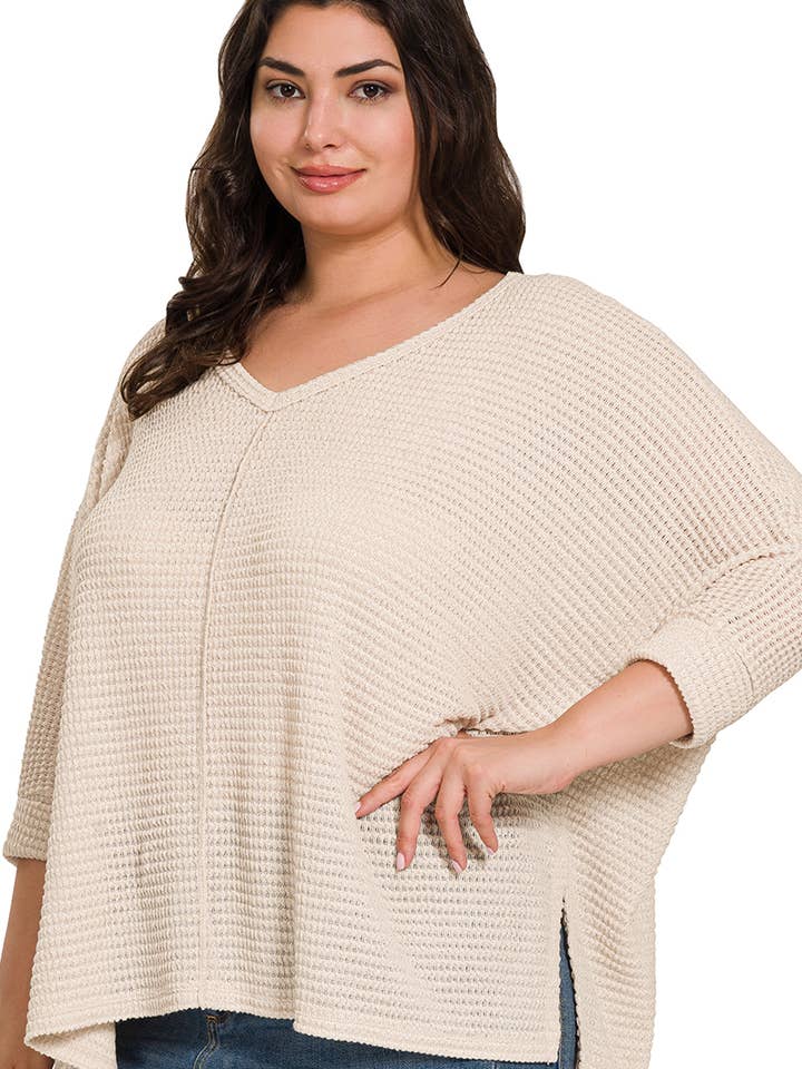 ",,..PLUS SIZE 3/4 SLEEVE V-NECK HI-LOW HEM JACQUARD SW for wholesale by 42POPS
