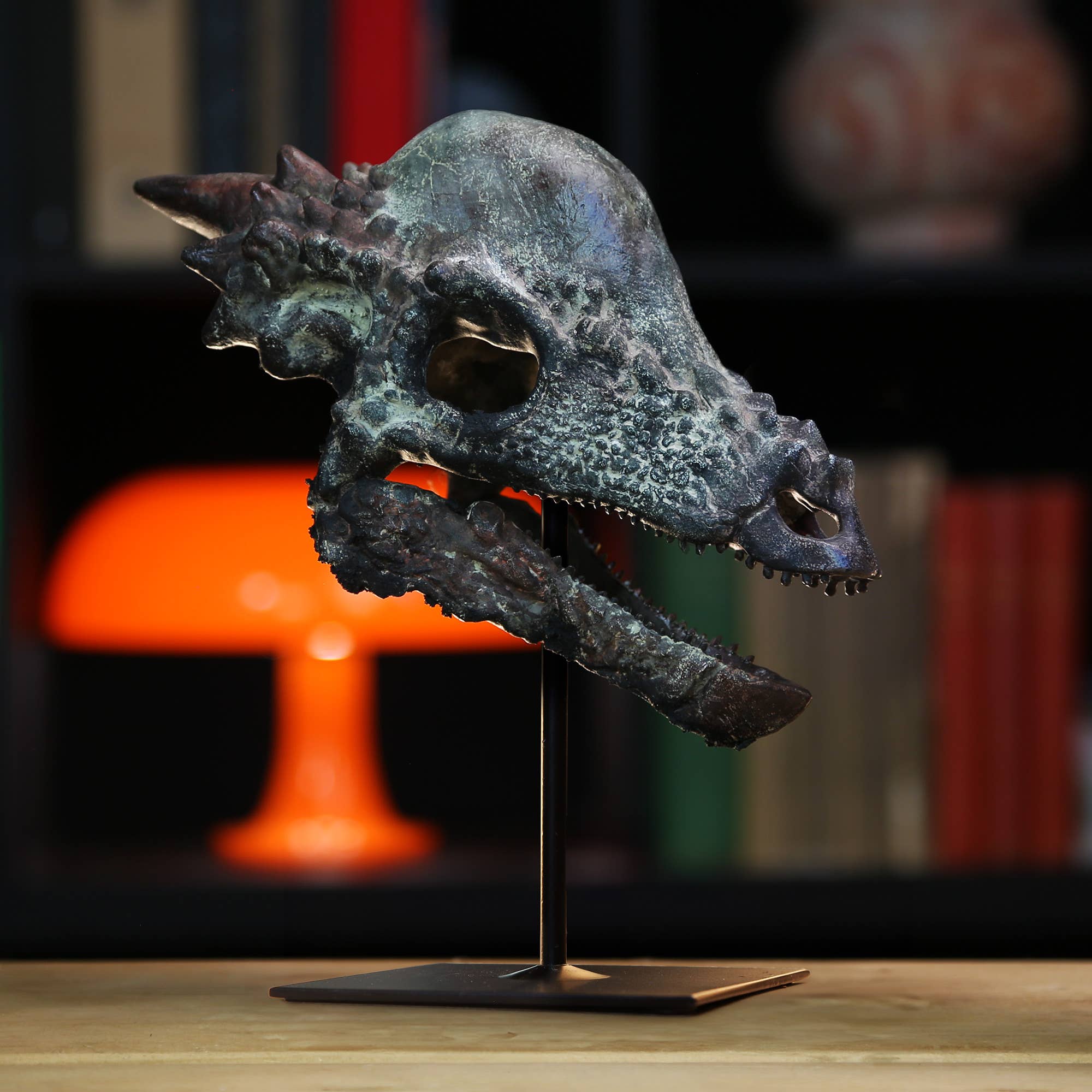 Curated Studio - Vendita all'ingrosso Statuette decorative - Replica dipinta di modello 3D di cranio di dinosauro Pachycephalosaurus1
