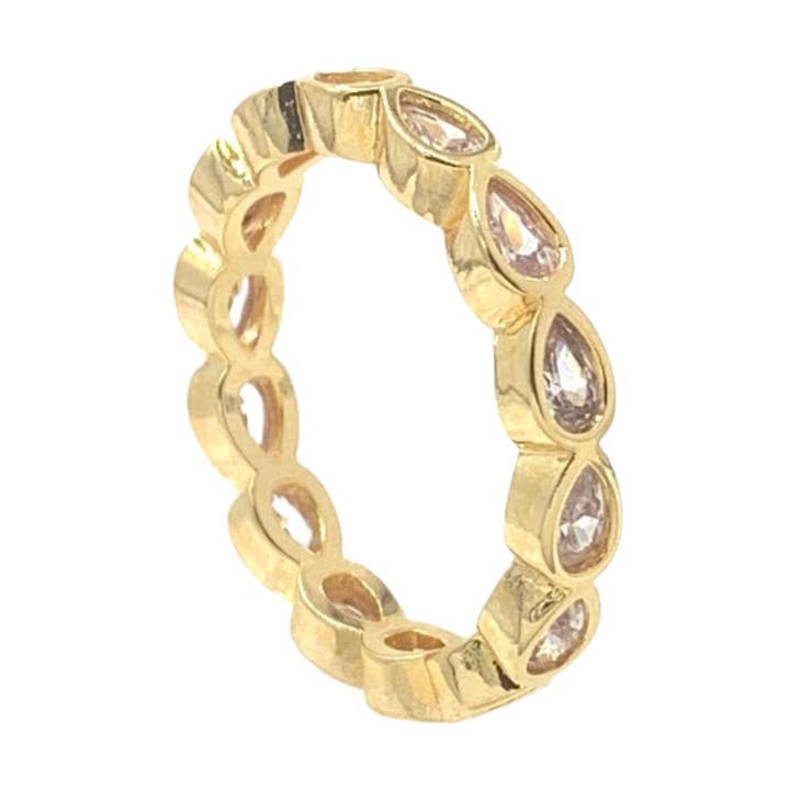 Anel CZ CZ de Zircónia Cúbica Eternity Pear Cut Branco em Latão, 3mm por atacado de Nisso & Co. NYC Jewelry Wholesale