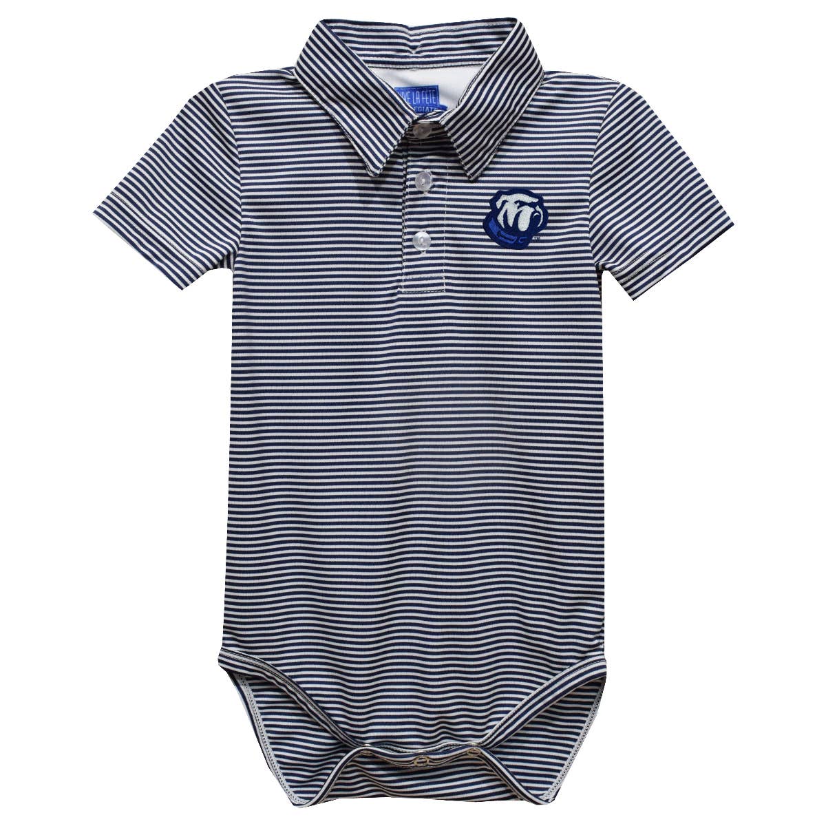 Vive La Fete - Wholesale Bodysuit (Non-Footed) - Baby - Citadel Bulldogs Embroidered Navy Stripe Knit Polo Onesie0