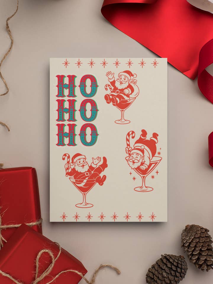 Martini Santas Christmas Greeting Card - 5 x 7 with Envelope for wholesale by Golly Gee Press