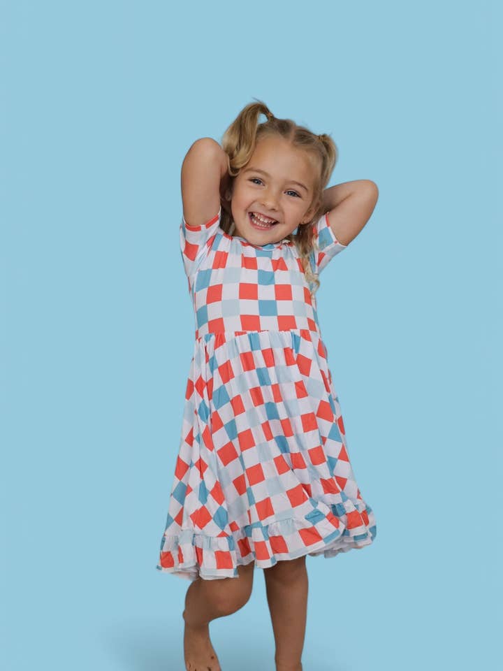 Dream Big Little Co. - Wholesale Dress - Kids - USA CHECKERS DREAM RUFFLE DRESS