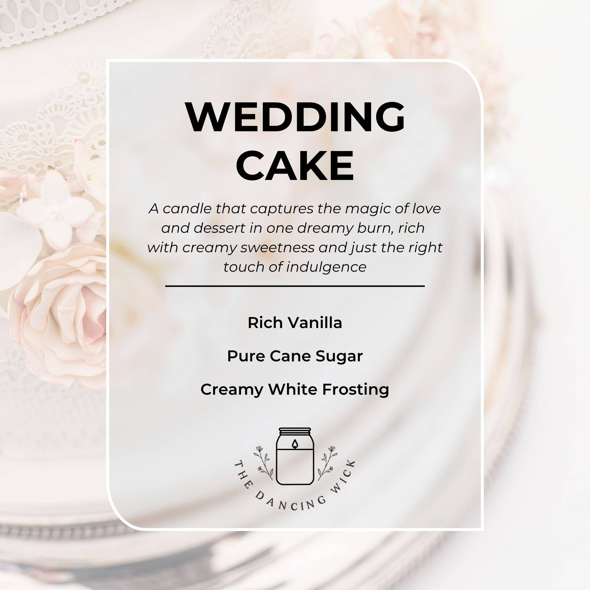 THE DANCING WICK CANDLES - Wholesale Jar/Filled Candle - Maid of Honor Gift Candle / Wedding Cake Scent1