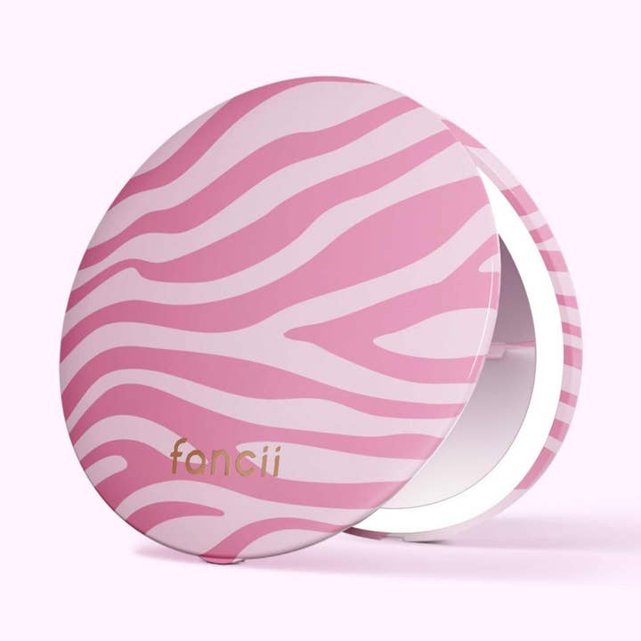 Mini Taylor LED Lighted Compact Mirror - Blush Zebra for wholesale by Fancii