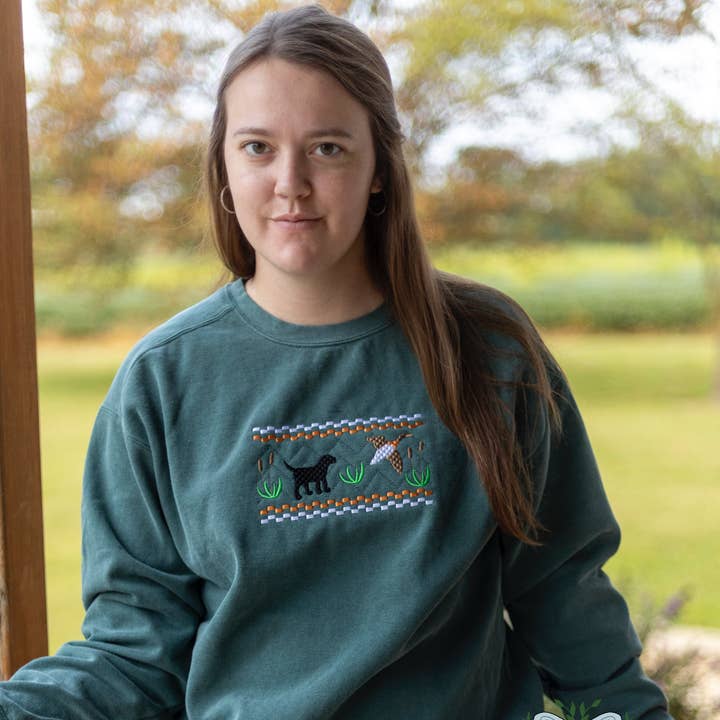 Lab & Duck Smock Embroidered Comfort Colors Crewneck Sweatshirt for wholesale by McKenzie’s Infinity LLC
