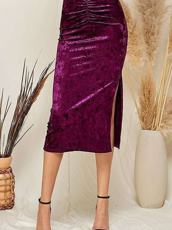 Heart & Hips - Vente Jupe – femme - Jupe midi en velours froissé à taille haute froncée16