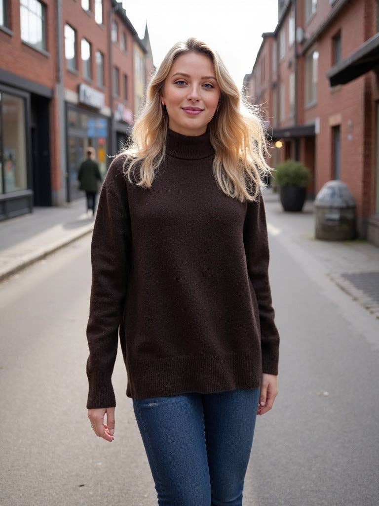 Marayn - Wholesale Knitted jumper – Women′s - Cozy Oversized Turtleneck Knit Sweater for FallWinter20