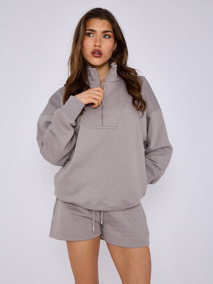 AX Labels - Wholesale Lounge Set - Women's - 1/2 Zip Top & Shorts Fleece Co-ord53