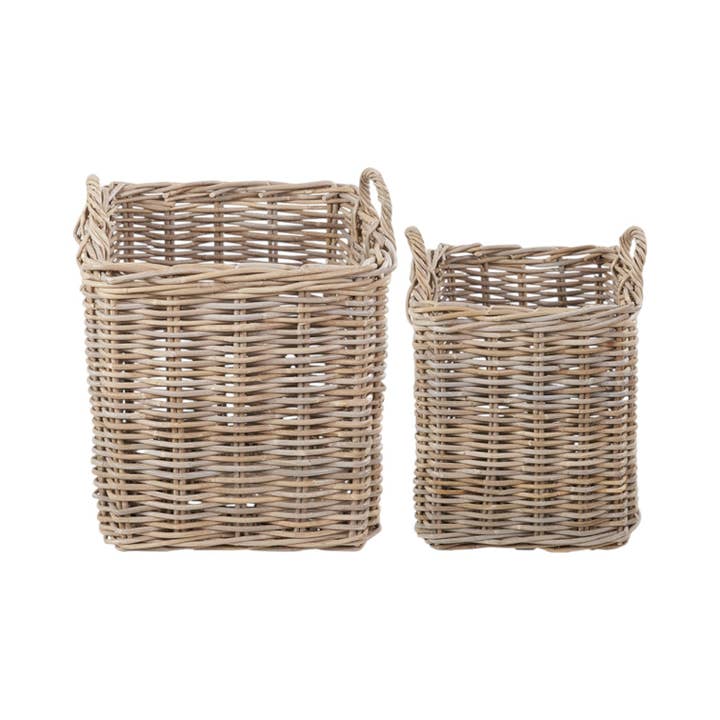 Conjunto de 2 Cestos Quadrados de Vime Cinzento para Lenha por atacado de Red Hamper