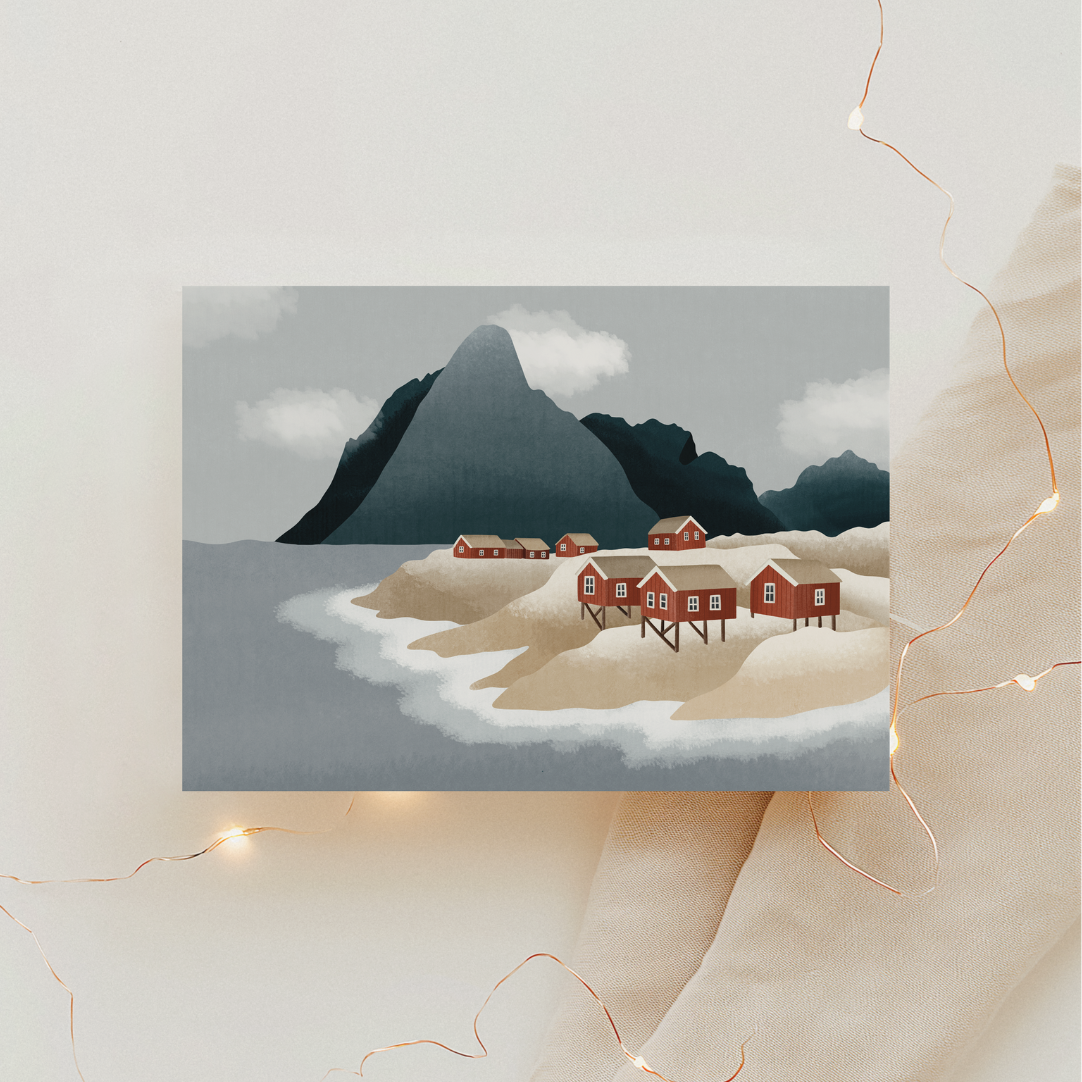 Tilda&Theo - Wholesale Birthday Card - Postcard Norway Lofoten - Houses Map Travel Fjords0
