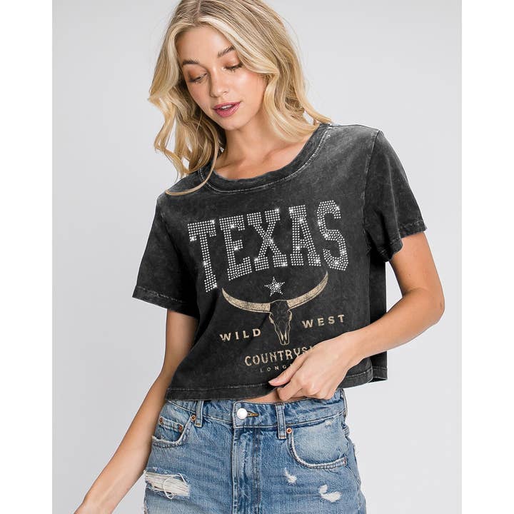 TEXAS VILDA VÄSTERN MED STRASSPRYDD CROP TOP för wholesale av HRTandLUV