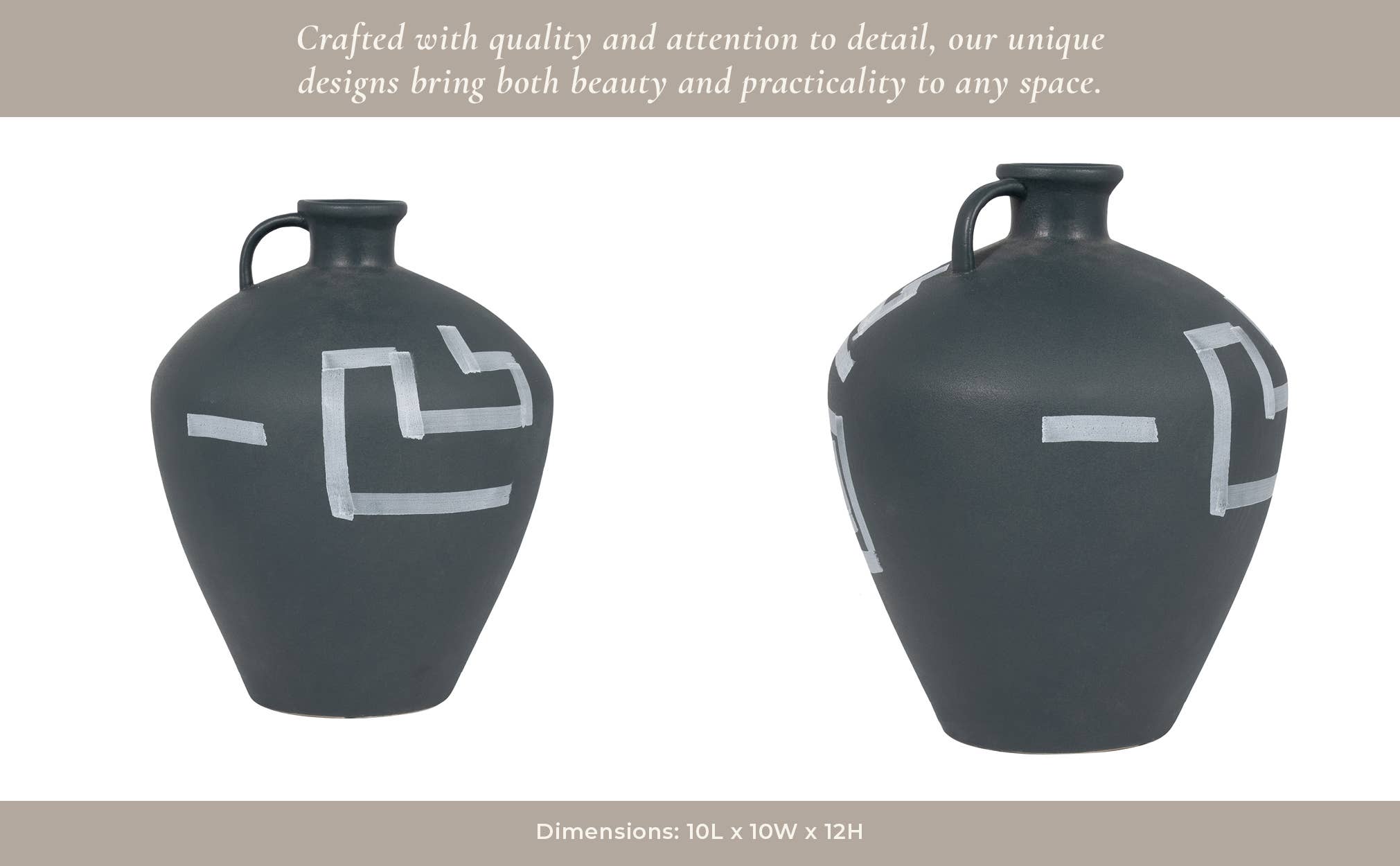 Sagebrook Home - Wholesale Vase - Decorative Vase - Gray Ceramic Painted Aztec Jug, 12 in.12