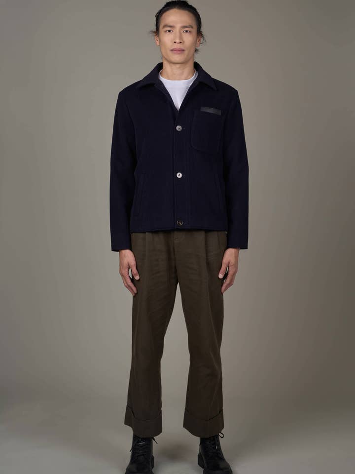 JLM002B-DAN.C Boxy Casaco Masculino-Azul Marinho por atacado de Joanne Lu Design