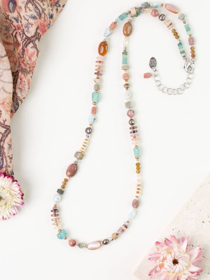 Namaste 22.5-24.5" Labradorite, Larimar, Jasper Simple Necklace for wholesale by Anne Vaughan Designs Jewelry