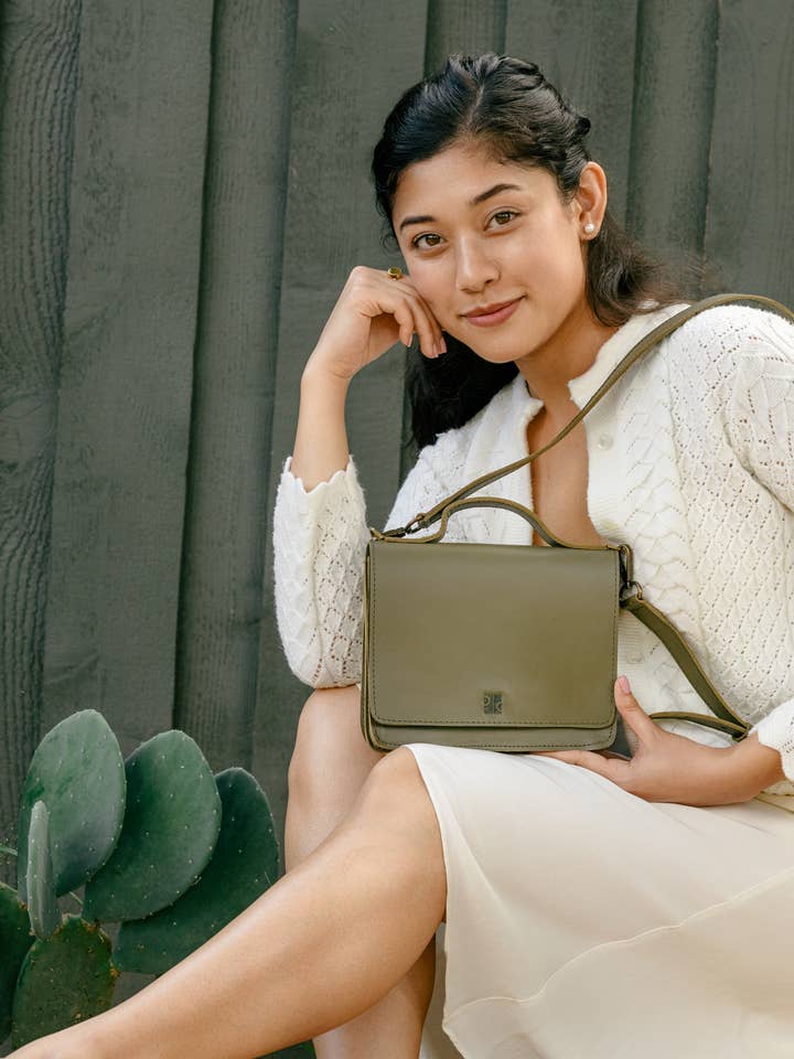 Small Olive Green Leather Crossbody for wholesale by Purse & Clutch