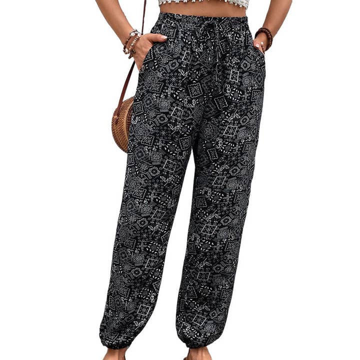 safistyle - Wholesale Pants - Women's - Ethnic Style Printed Bouquet Loose Casual Pants with Pockets6