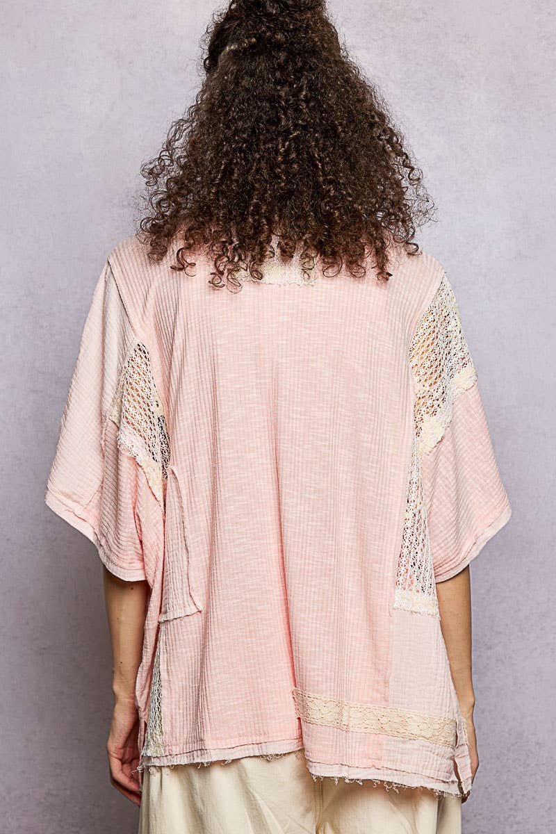 Pol Clothing - Wholesale Button Down Shirt - Women's - Collared Studded Button-down Short Sleeve Knit Shirt Top17