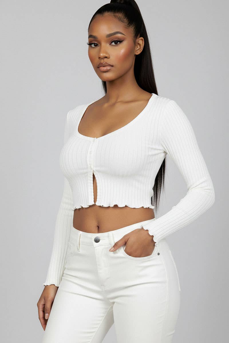 CAPELLA APPAREL - Wholesale Knit Top - Women's - Ribbed Button Front Split Long Sleeve Top24