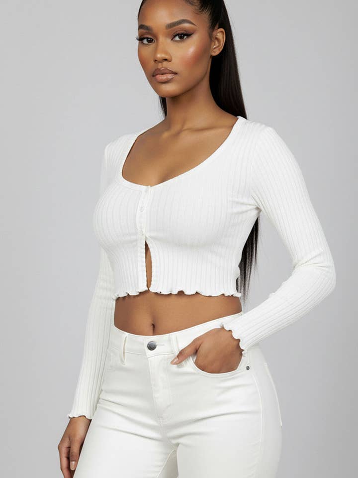 CAPELLA APPAREL - Wholesale Knit Top - Women's - Ribbed Button Front Split Long Sleeve Top24