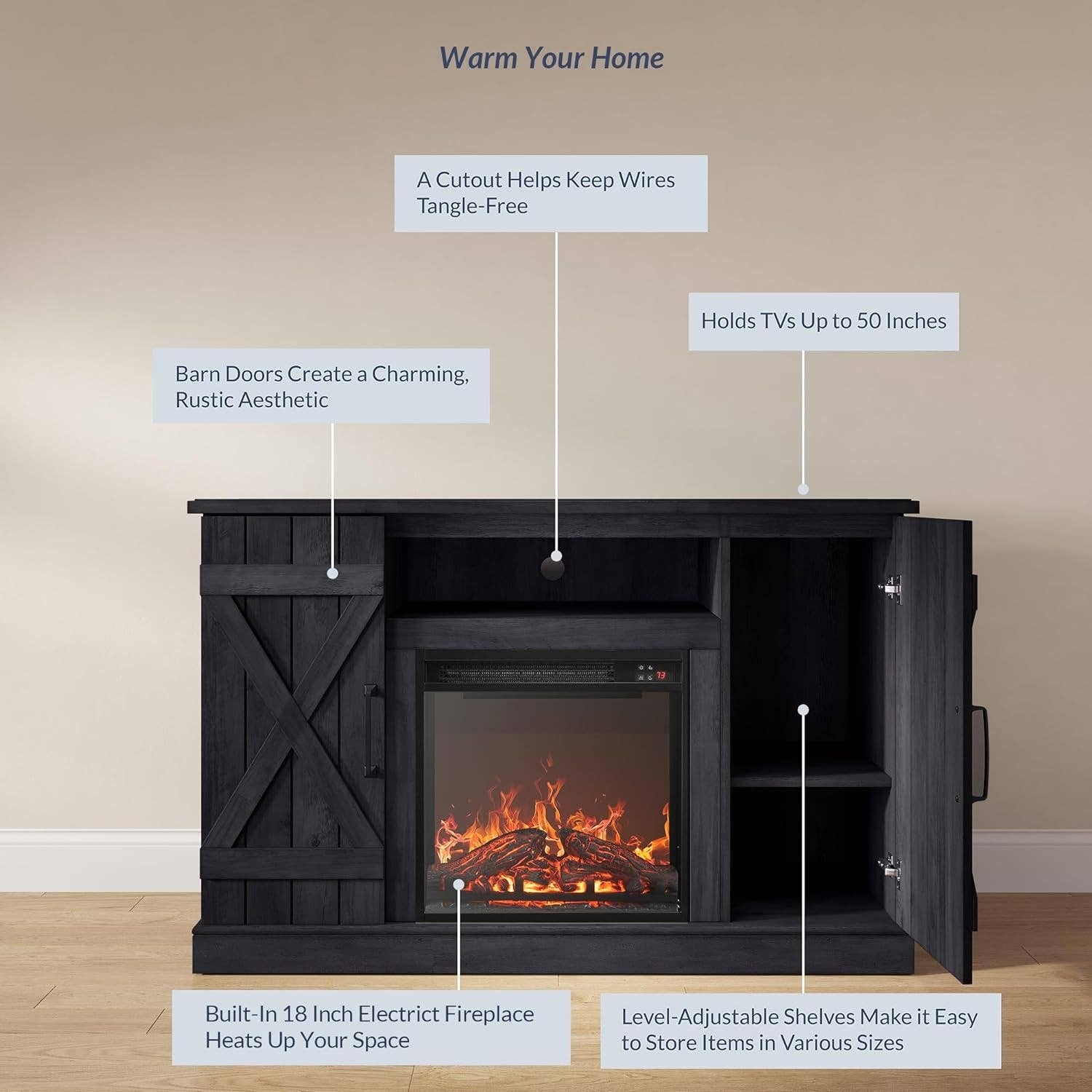 47 Inch Rustic Grey Fireplace TV Stand For 50 Inch TV for wholesale on Faire3