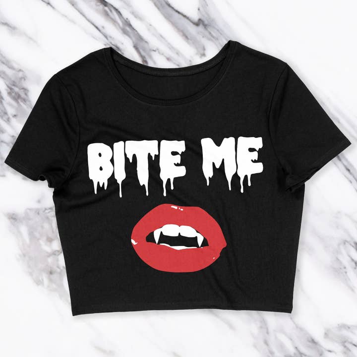 Bite Me Vampire Lips Halloween Crop Top for Women for wholesale by Nobullwoman Apparel