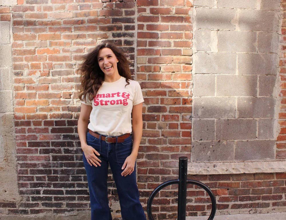 Yonder Studios - Wholesale Screen Printed T-Shirt - Women's - Smart and Strong Shirt in Red3