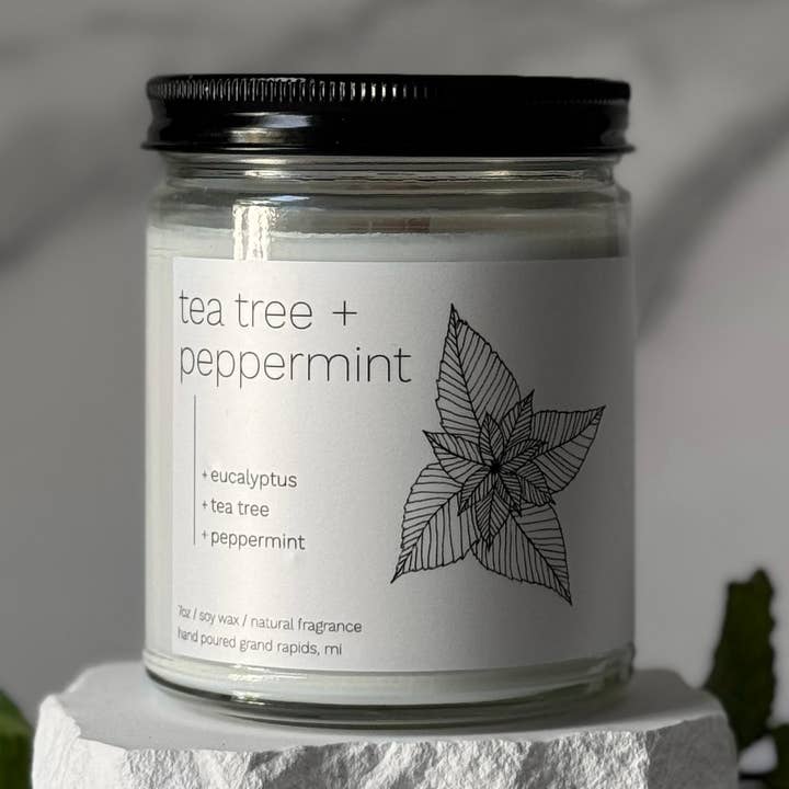 Vela Chá Tree + Hortelã Pimenta 7oz Cera de Soja Clássica por atacado de sable candle co.