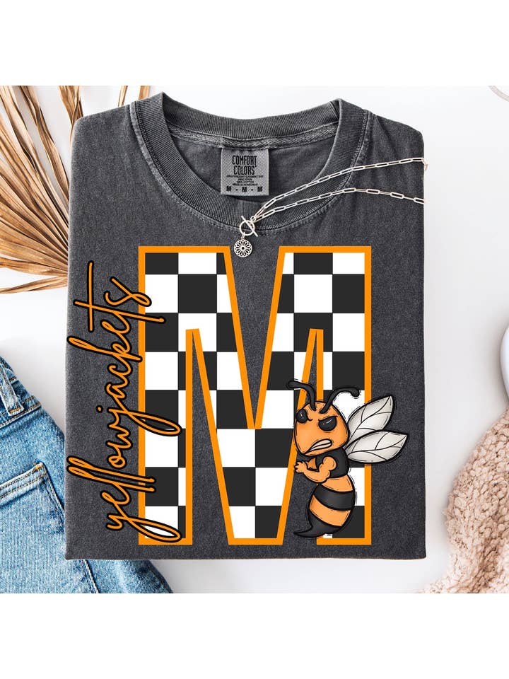 Pepper Block Letter Checker Graphic Tee for wholesale on Faire