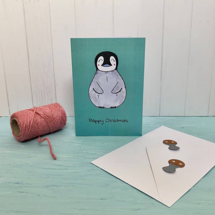 Flappy Christmas Greeting Card for wholesale by Quack Animal Art