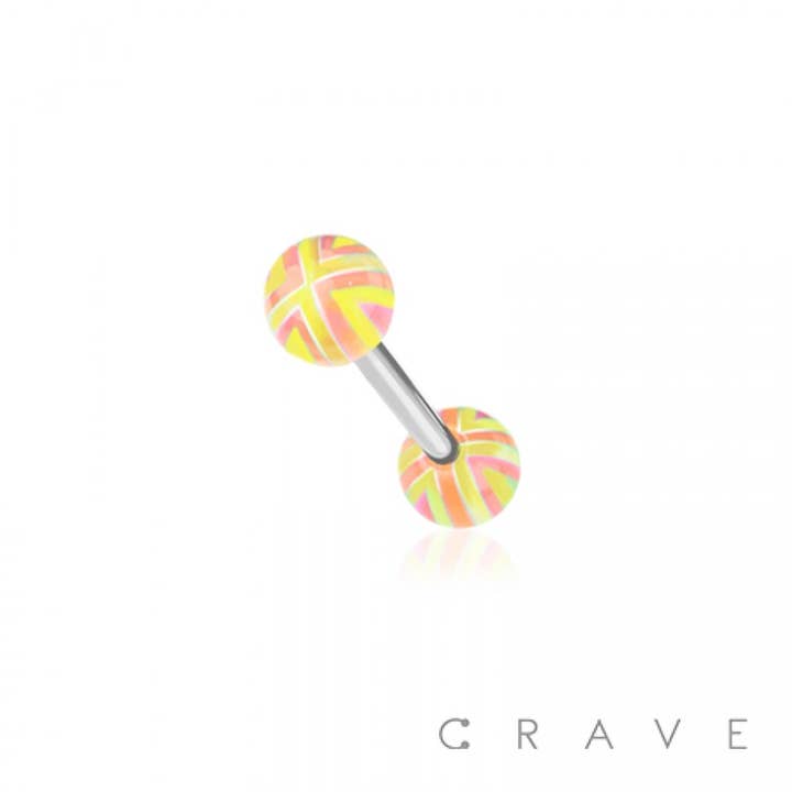 CRAVE BODY JEWELRY - Wholesale Tongue ring - STRIPED ACRYLIC BALL 316L SURGICAL STEEL BARBELL3