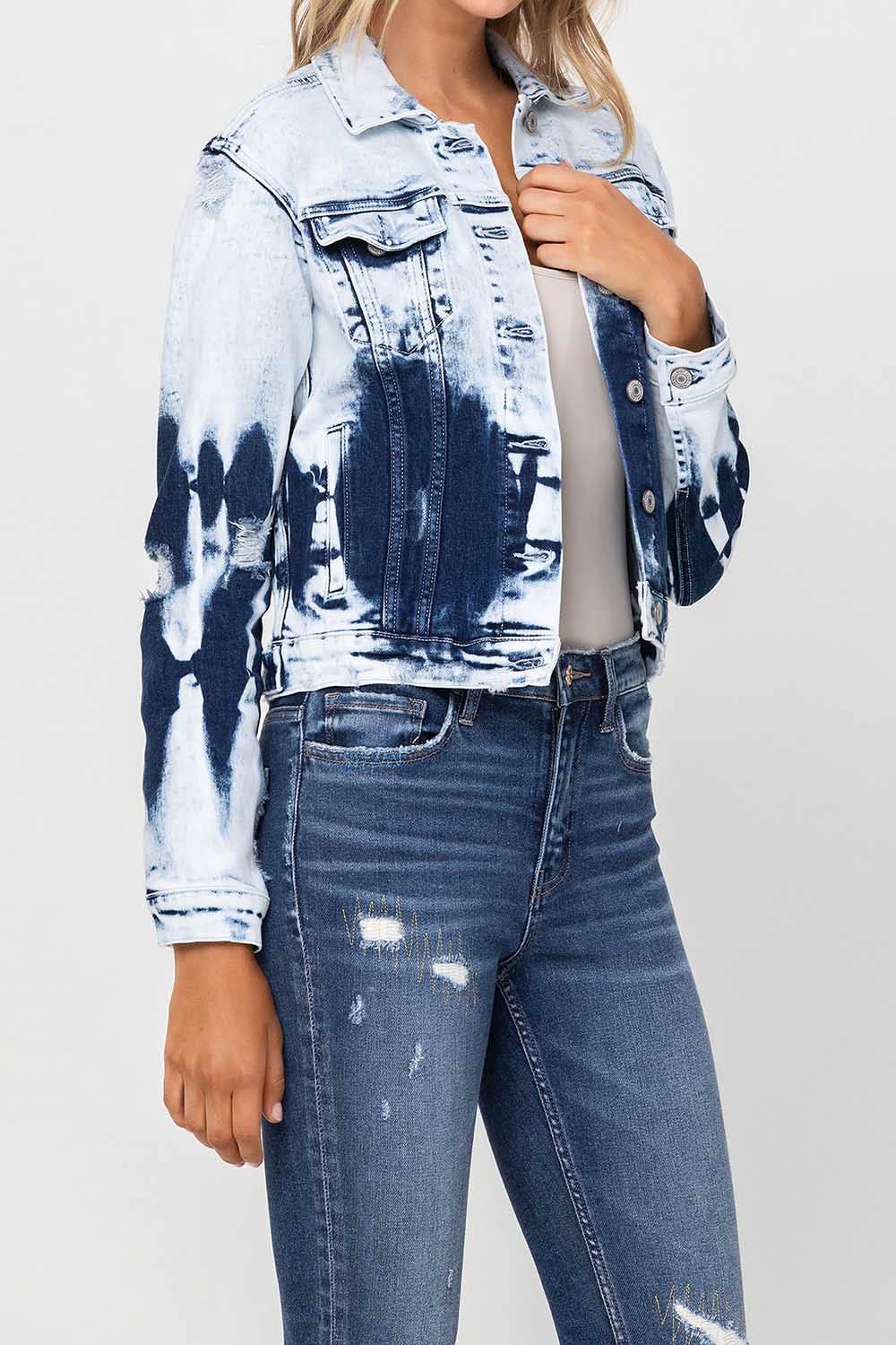 Second Wind CLASSIC TIE DYE CROPPED DENIM JACKET  V2297J for wholesale on Faire7