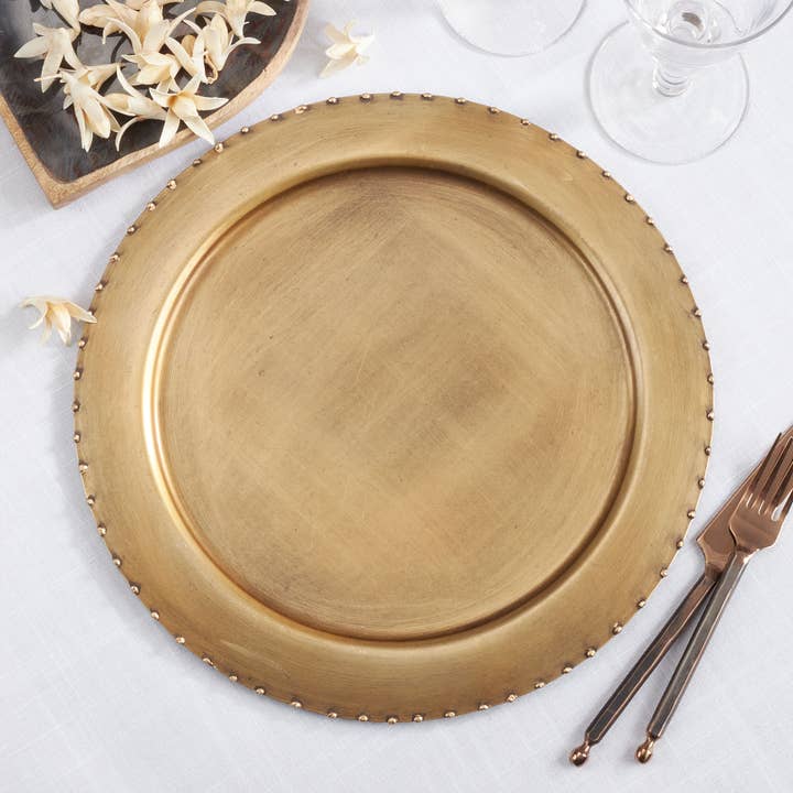 Gold Dot Rim Charger for wholesale on Faire
