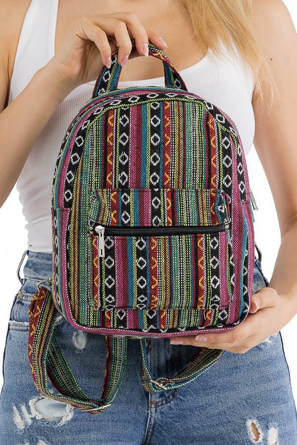 ASSORTED Navajo Boho Tribal Woven Backpack for wholesale on Faire2