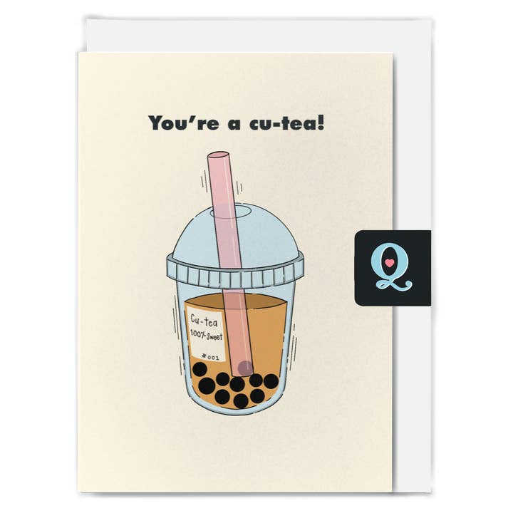 Schattige Bubble Tea Liefdeskaart voor wholesale door Quinn & Quill London