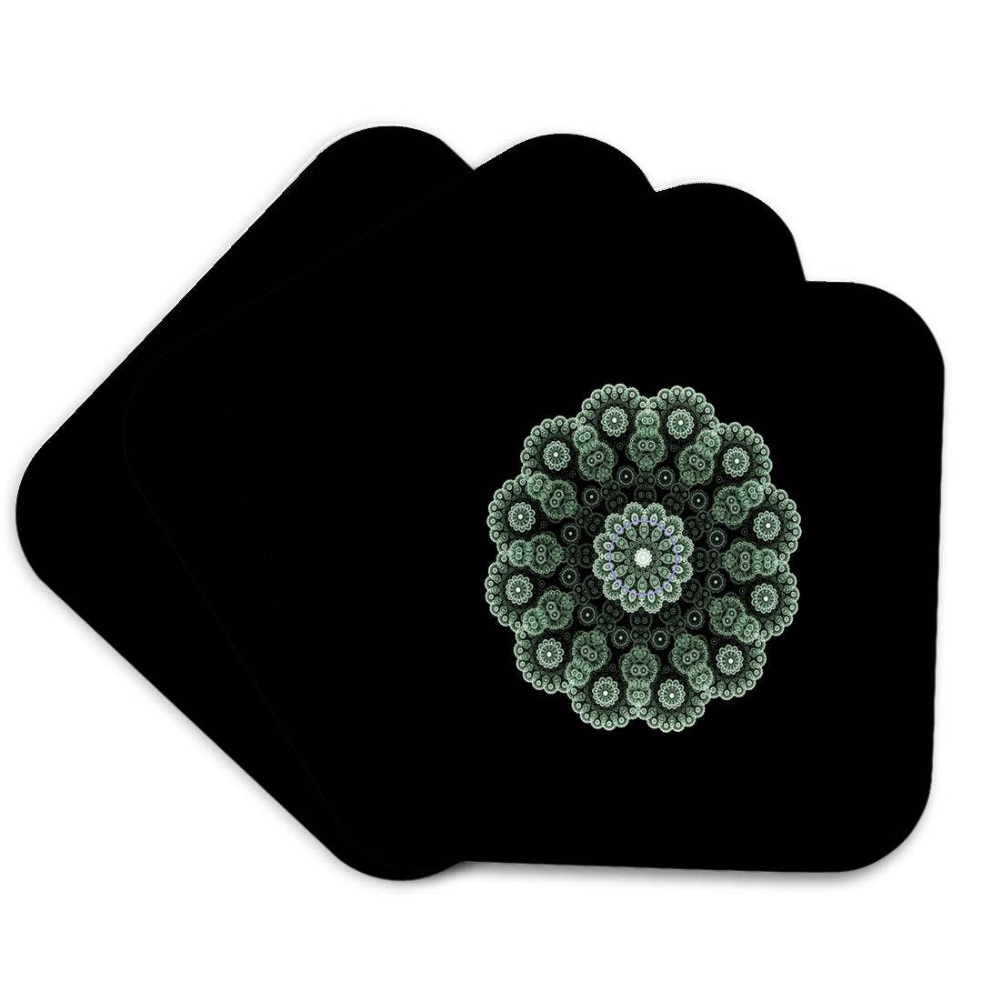 3dRose - Wholesale Coasters - 3dRose, Image of Fractal Green Mandela On Black, Coaster7