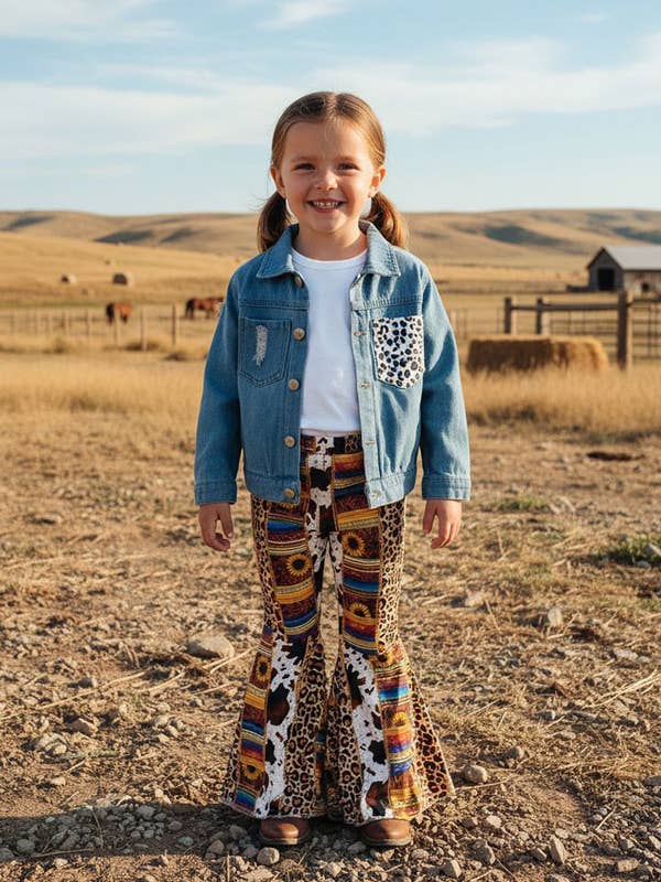 Blue denim girls jacket with leopard pocket DLH2550 for wholesale by luluclothes