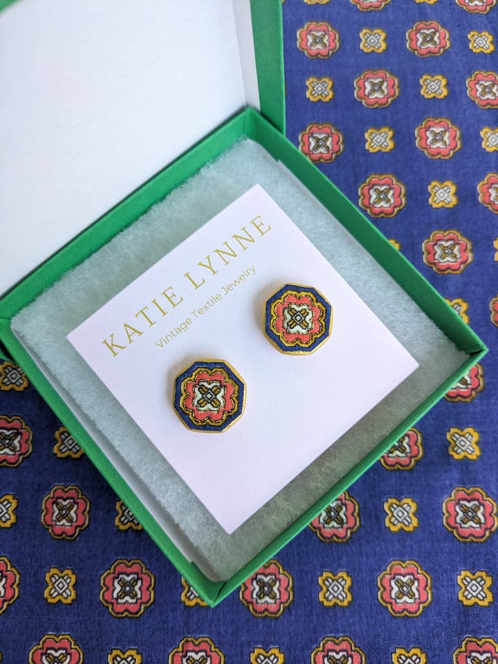 Maureen Stud Earring for wholesale by Katie Lynne - Vintage Textile Jewelry