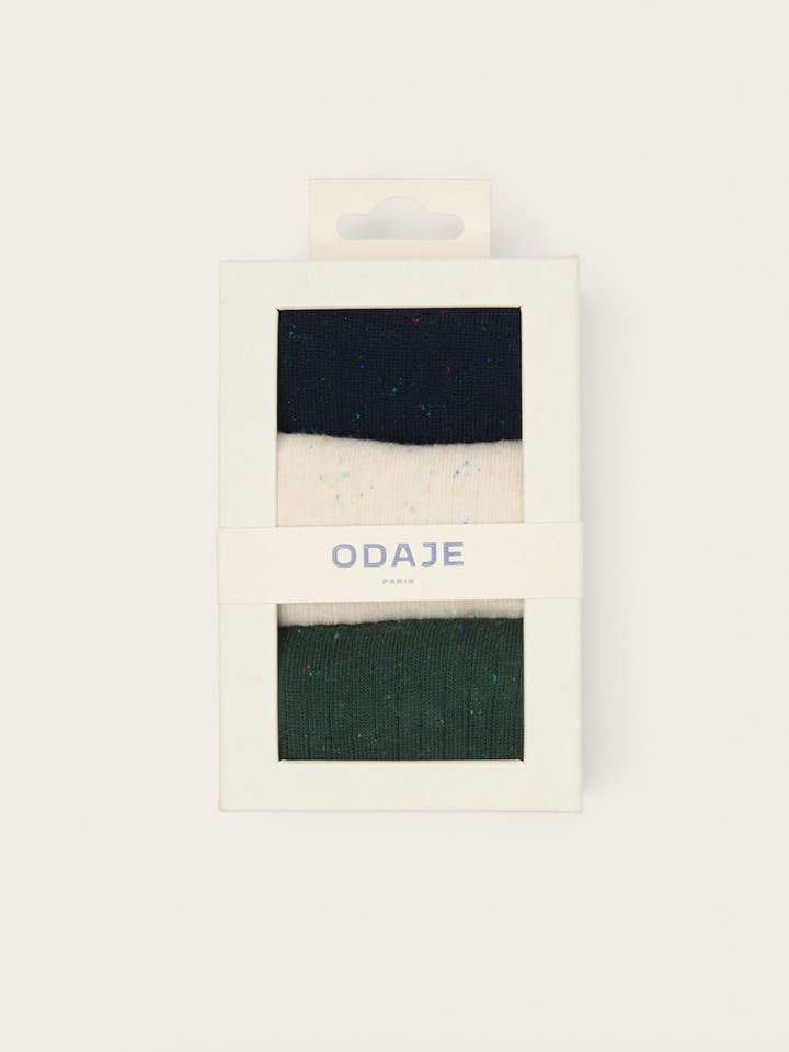 3-Pack Socks - Multicolored Speckled Navy Ecru Green for wholesale by ODAJE