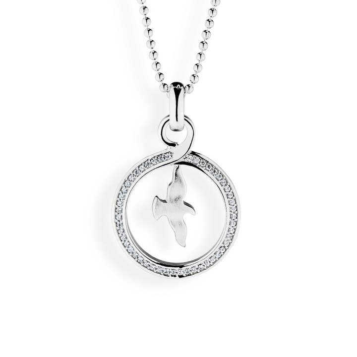 Large seagull pendant in silver with seagull and white zirconia for wholesale by Heartbreaker designd by Drachenfels