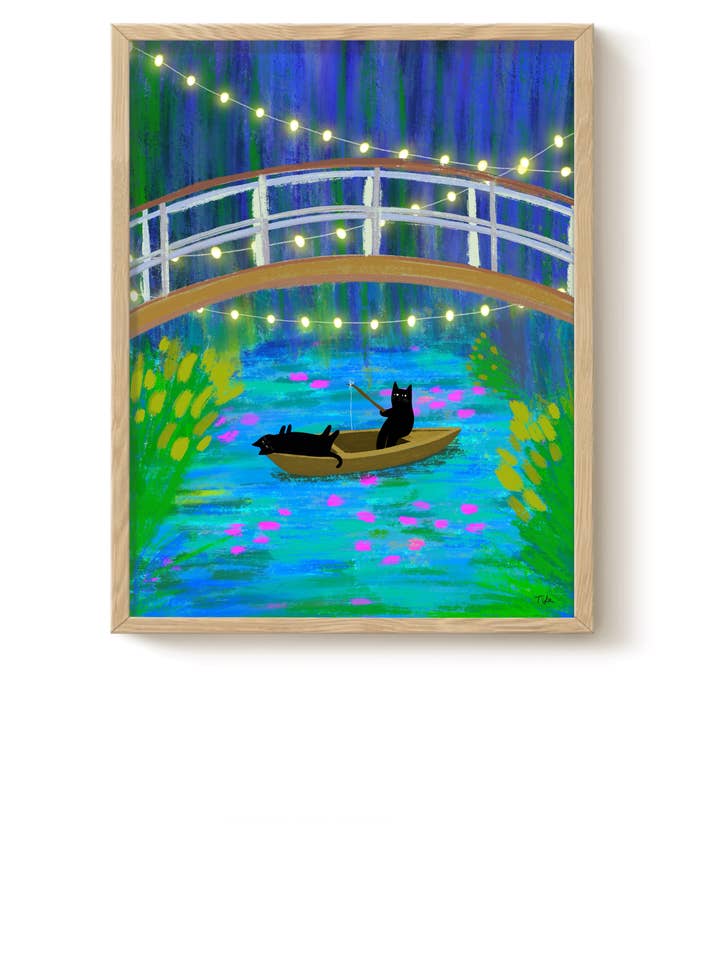 Fishing Cats art print - Feline Art, Funny Print, Black Cats for wholesale by The Paper Tail