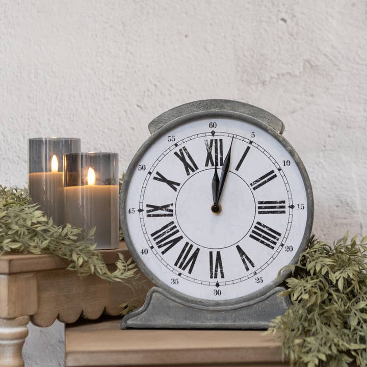GALVANIZED MANTEL CLOCK for wholesale by Ragon House