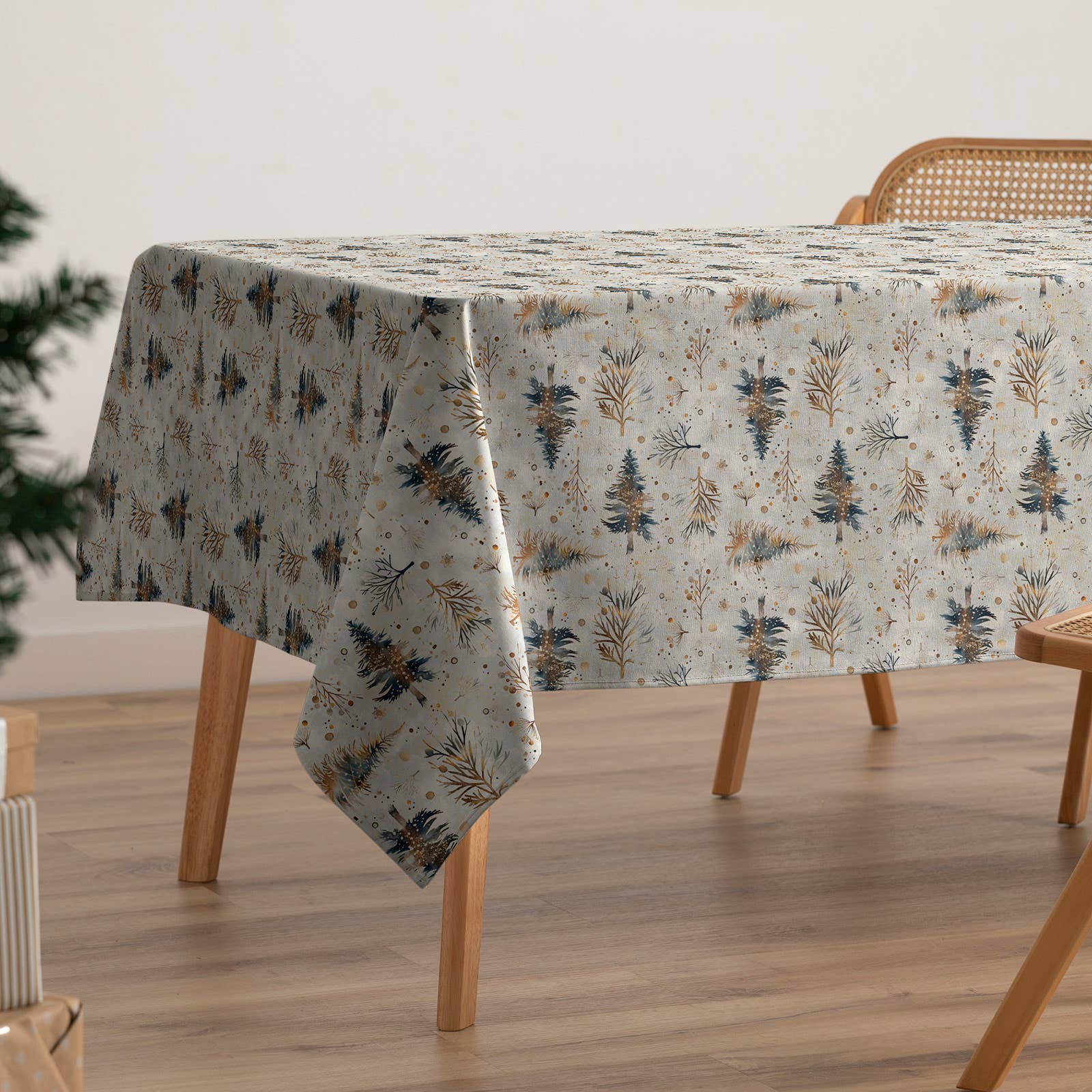 GAMUSI - Vente Nappes - Nappe de Noël en coton imprimé résistant aux taches SPRUCE0